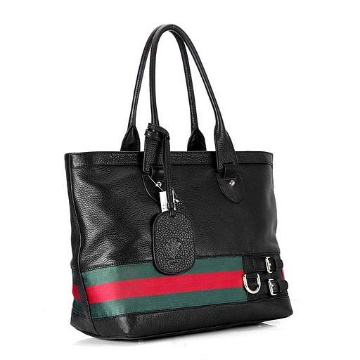 1:1 Gucci 247575 Gucci Heritage Large Tote Bags-Black Leather - Click Image to Close